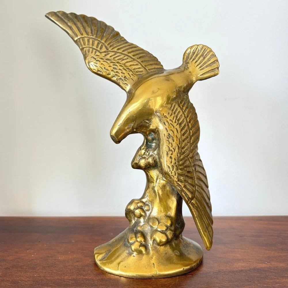 Vintage Solid Brass Eagle Figurine Bird of Prey Statue Americana Decor 7.5 Inch